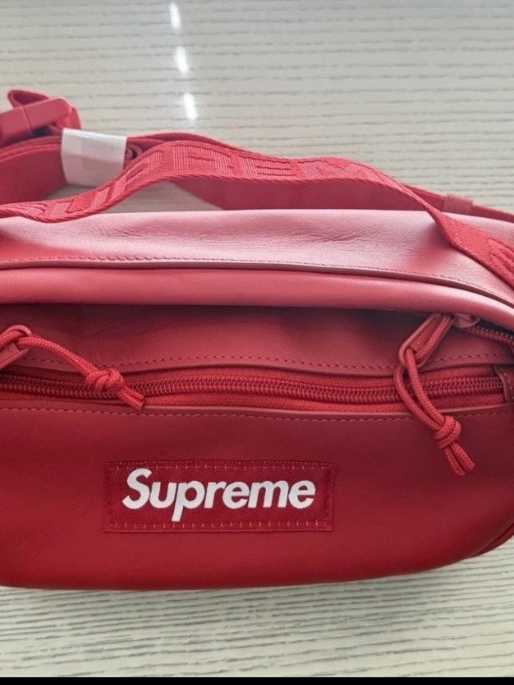 Supreme Red Belt Bag with White Logo Patch